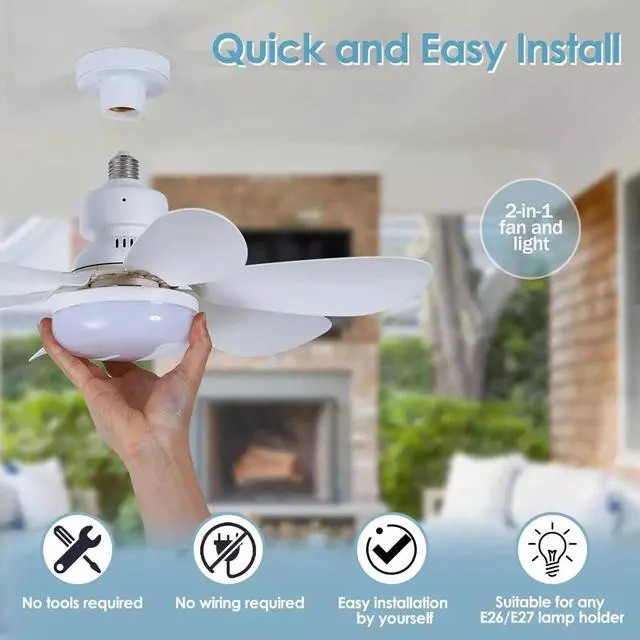 Alt view image 6 of 7 - Socket Fan Light Ceiling Fans With Lights And Remote Dimmable LED Ceiling Fan US