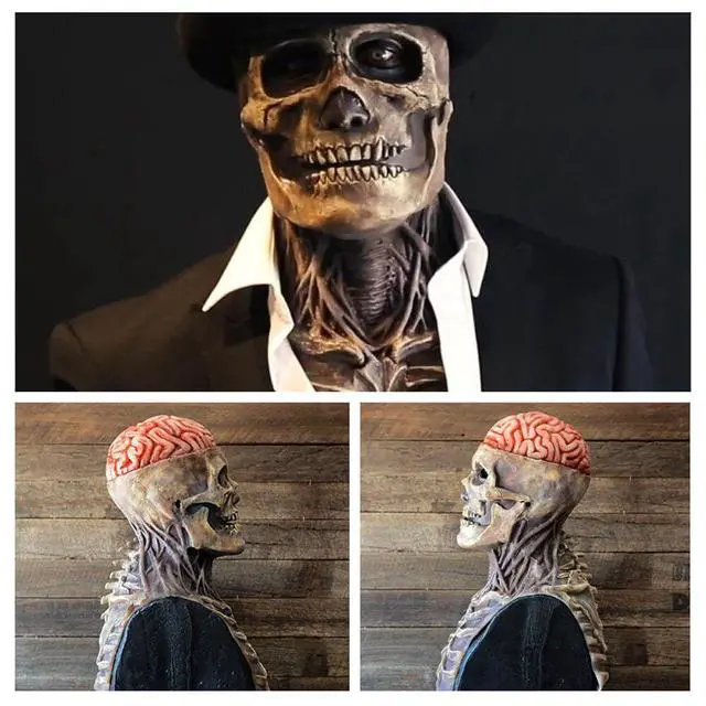 Alt view image 4 of 7 - New Skeleton Halloween Scary Mask Skull Full Head Cosplay Costume Horror Prop US