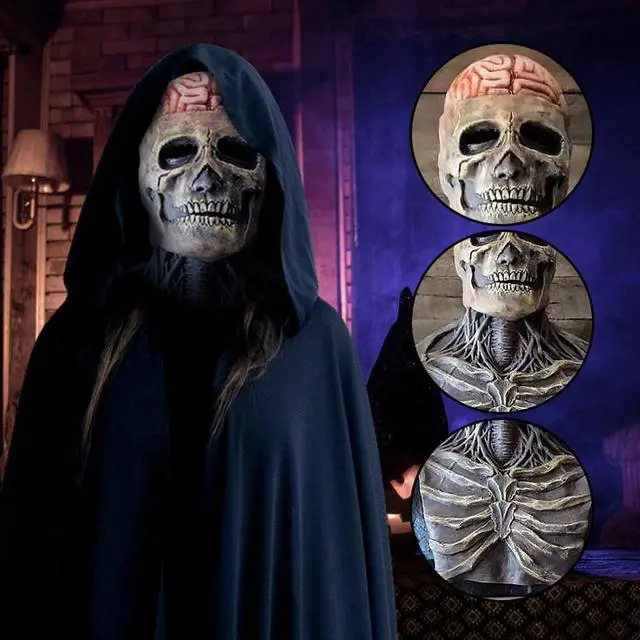 Alt view image 2 of 7 - New Skeleton Halloween Scary Mask Skull Full Head Cosplay Costume Horror Prop US