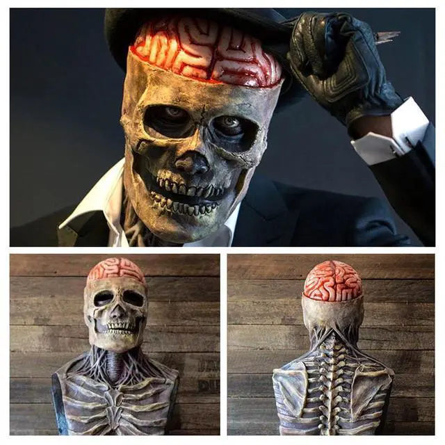 Alt view image 3 of 7 - New Skeleton Halloween Scary Mask Skull Full Head Cosplay Costume Horror Prop US