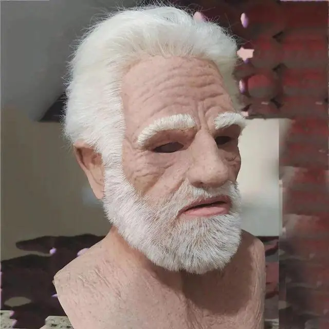 Alt view image 2 of 7 - Realistic Halloween Latex Human Wrinkle Face Mask Old Man Full Head Headwear US