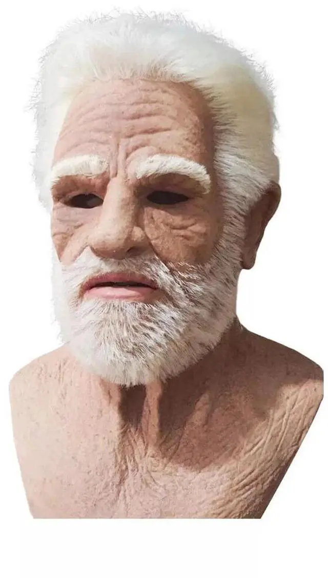 Alt view image 7 of 7 - Realistic Halloween Latex Human Wrinkle Face Mask Old Man Full Head Headwear US