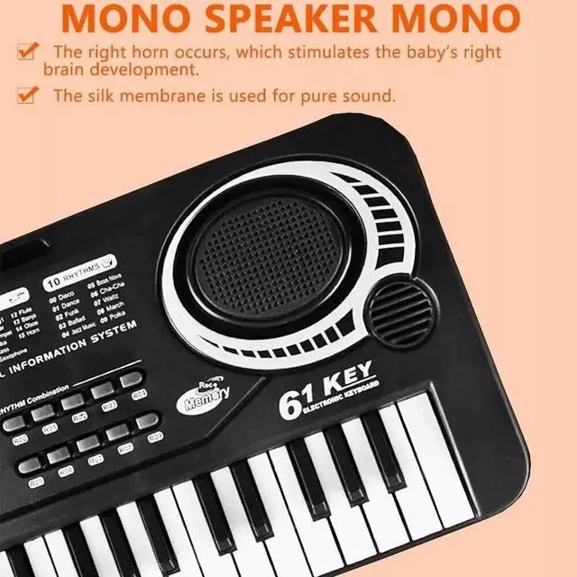Alt view image 5 of 7 - 61 Key Electric Digital Piano Kids Beginner Player + Mic Portable Music Keyboard
