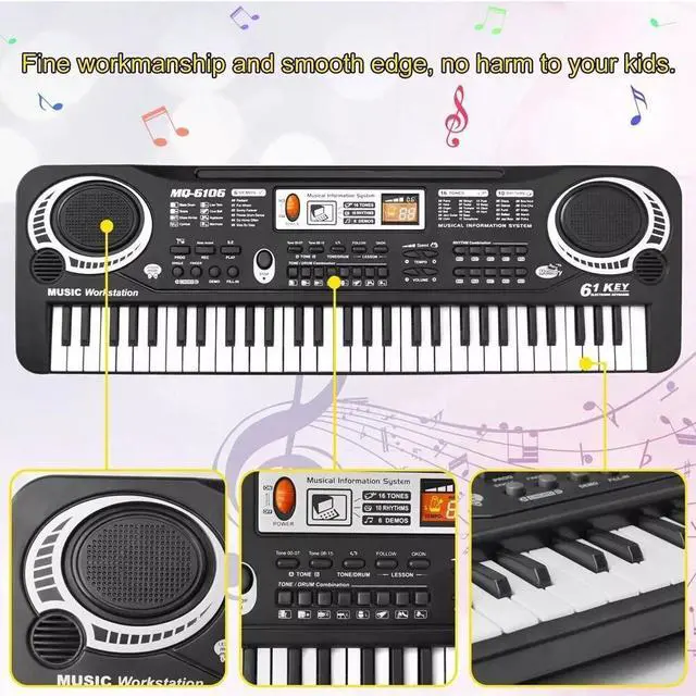 Alt view image 3 of 7 - 61 Key Electric Digital Piano Kids Beginner Player + Mic Portable Music Keyboard