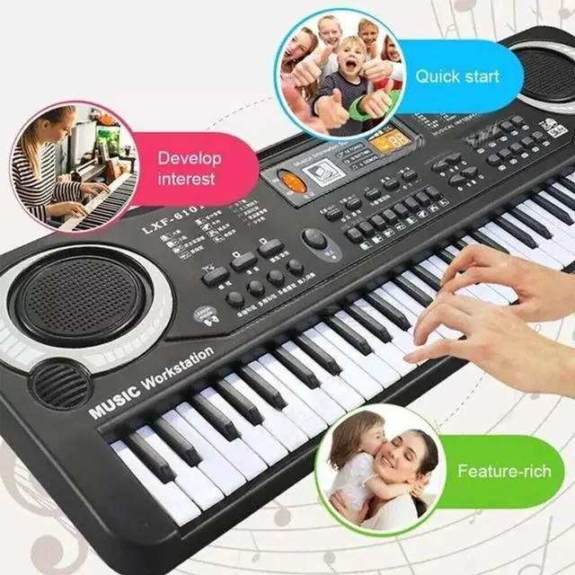 Alt view image 2 of 7 - 61 Key Electric Digital Piano Kids Beginner Player + Mic Portable Music Keyboard