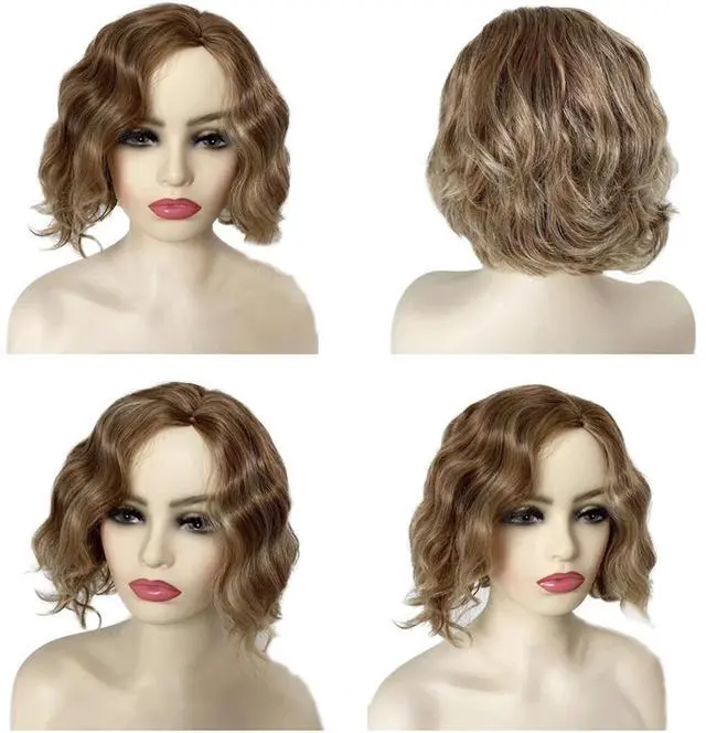 Alt view image 2 of 7 - 10 Inch Women Short Blonde Curly Wavy Bob Wig Bangs Fluffy Cosplay Party Real US