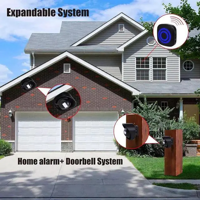 Alt view image 4 of 7 - H2C8 Waterproof 656ft Wireless Driveway Alarm Motion Sensor Alarm Indoor Outdoor