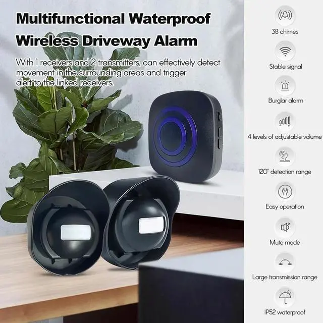 Alt view image 6 of 7 - H2C8 Waterproof 656ft Wireless Driveway Alarm Motion Sensor Alarm Indoor Outdoor
