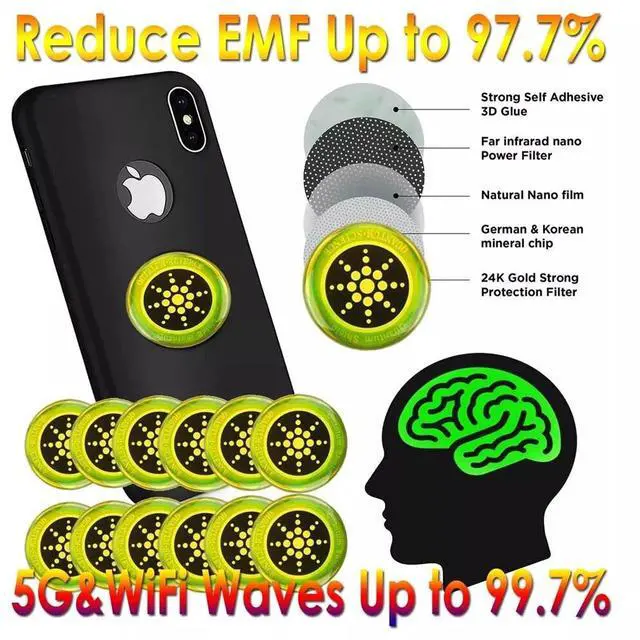 Main image of 12PCS Radiation Protection Sticker Smartphone Tablet Laptop 5G Wi-Fi EF RF EMF