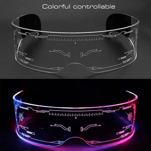 Alt view image 5 of 7 - Clear Lenses 7 Color LED Flashing Light Up Visor Glasses Goggles Rave Party US