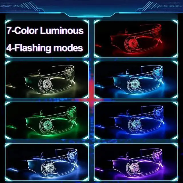 Alt view image 3 of 7 - Clear Lenses 7 Color LED Flashing Light Up Visor Glasses Goggles Rave Party US