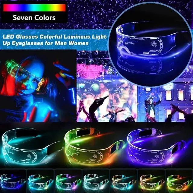 Alt view image 6 of 7 - Clear Lenses 7 Color LED Flashing Light Up Visor Glasses Goggles Rave Party US