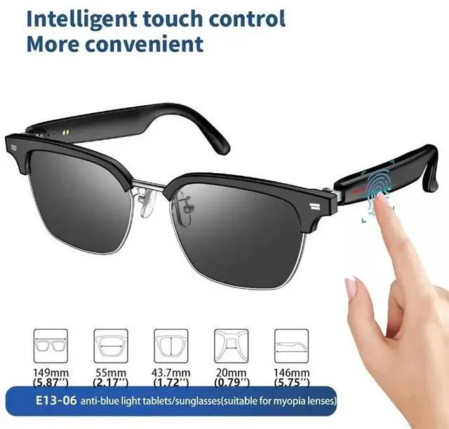 Alt view image 2 of 7 - Smart Glasses Bluetooth Audio Glasses Stereo Music Call Headset Voice Control US