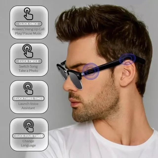 Alt view image 3 of 7 - Smart Glasses Bluetooth Audio Glasses Stereo Music Call Headset Voice Control US