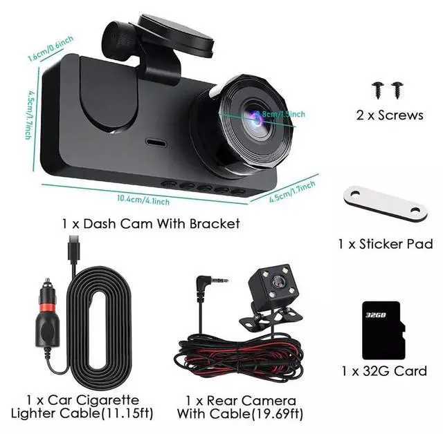 Alt view image 7 of 7 - Dash Cam 4K Full UHD 1080P Car Camera Front Rear Night Vision W/ 32GB SD Card US