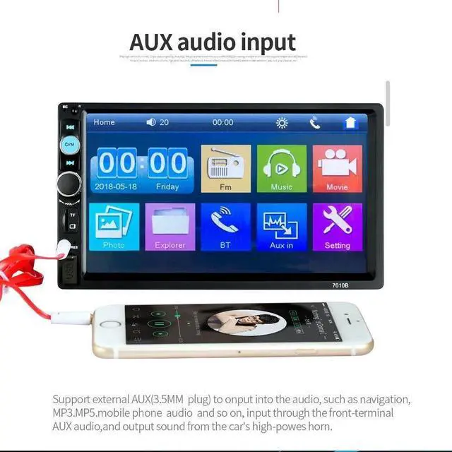 Alt view image 6 of 7 - 7" Double 2 DIN Car MP5 Player Bluetooth Touch Screen Stereo Radio With Camera