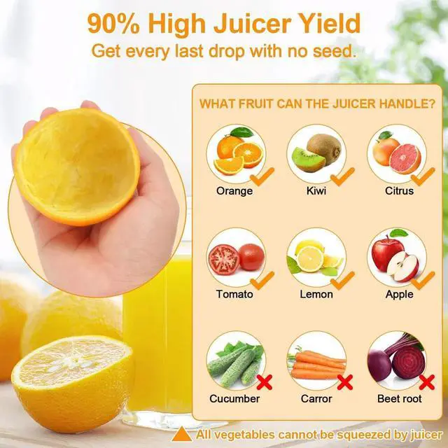 Alt view image 6 of 7 - Electric Citrus Juicer Rechargeable Hands-Free Masticating Orange Lemon Squeezer