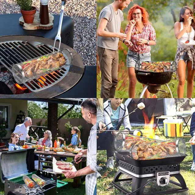 Alt view image 4 of 7 - 2 Pack Rolling Grilling Basket Stainless Steel For BBQ Grill Outdoor Tools US