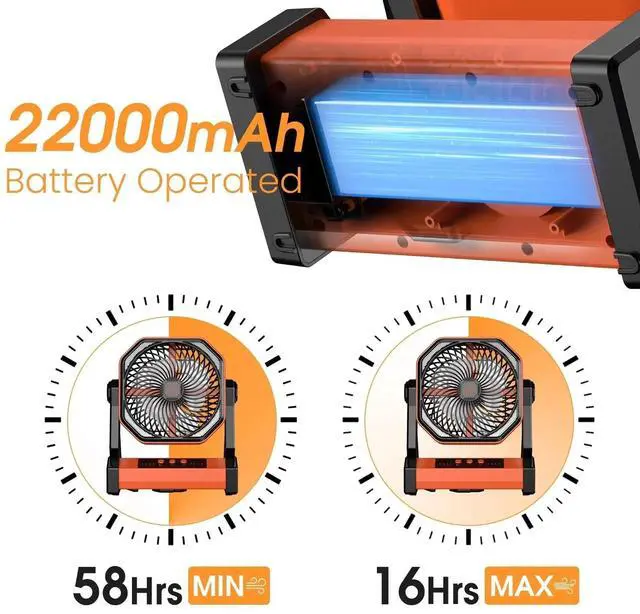 Alt view image 3 of 7 - Camping Fan Up To 99Hours Battery Powered Portable Outdoor w/22000mAh Power Bank