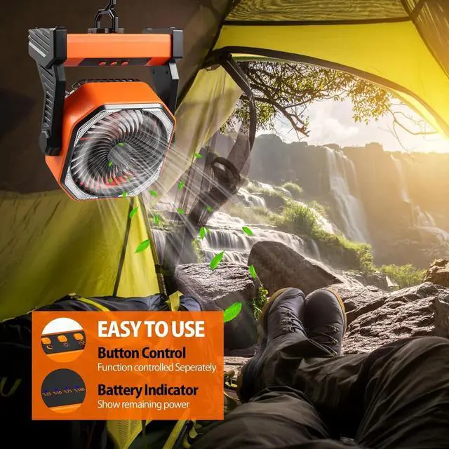 Alt view image 2 of 7 - Camping Fan Up To 99Hours Battery Powered Portable Outdoor w/22000mAh Power Bank