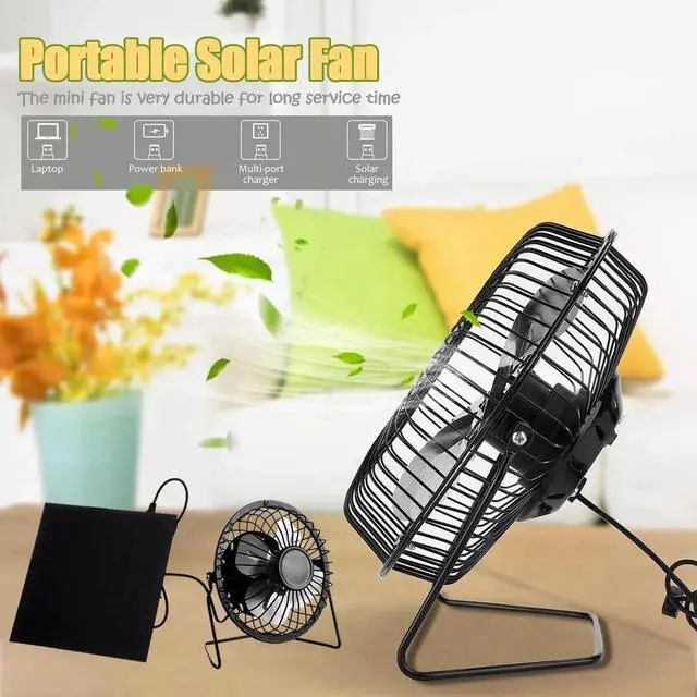 Alt view image 6 of 7 - Solar Powered Fan Portable Mini Ventilator Greenhouse Pet Dog Chicken House Cool
