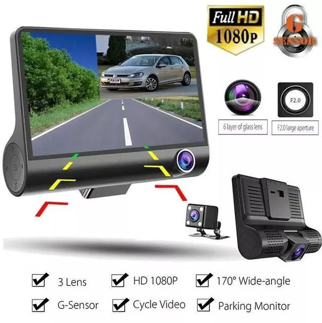Main image of 1080P 4" Dual Lens HD Car DVR Rearview Video Dash Cam Recorder Camera G-Sensor