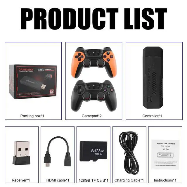 Alt view image 7 of 7 - X2 PRO Video Game Console Retro 41000 Games TV Stick 128G 4K Wireless Controller