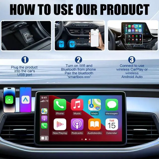 Alt view image 2 of 7 - Mini Wireless CarPlay Adapter for Plug and Play Low Latency Converts Wired