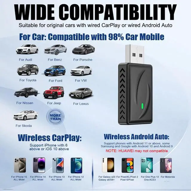 Alt view image 3 of 7 - Mini Wireless CarPlay Adapter for Plug and Play Low Latency Converts Wired