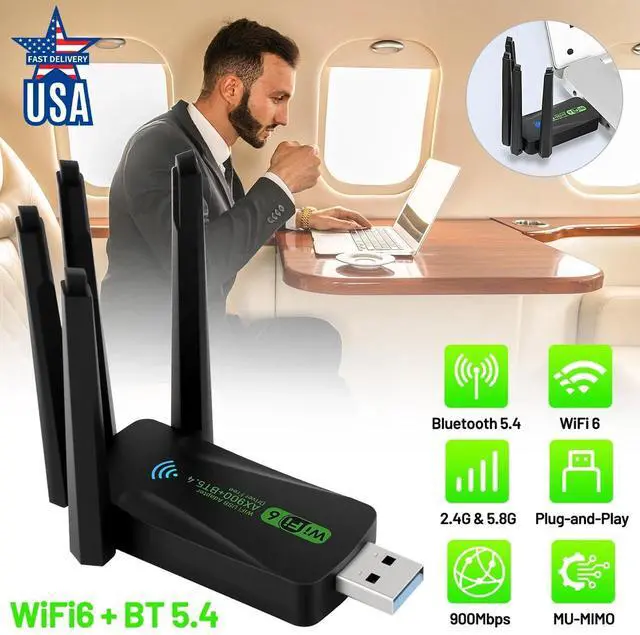 Main image of Wireless USB Wifi 6 Adapter Bluetooth 5.4 Dongle Dual Band 2.4G/5GHz W/Antenna