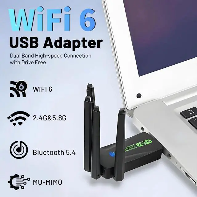 Alt view image 2 of 7 - Wireless USB Wifi 6 Adapter Bluetooth 5.4 Dongle Dual Band 2.4G/5GHz W/Antenna
