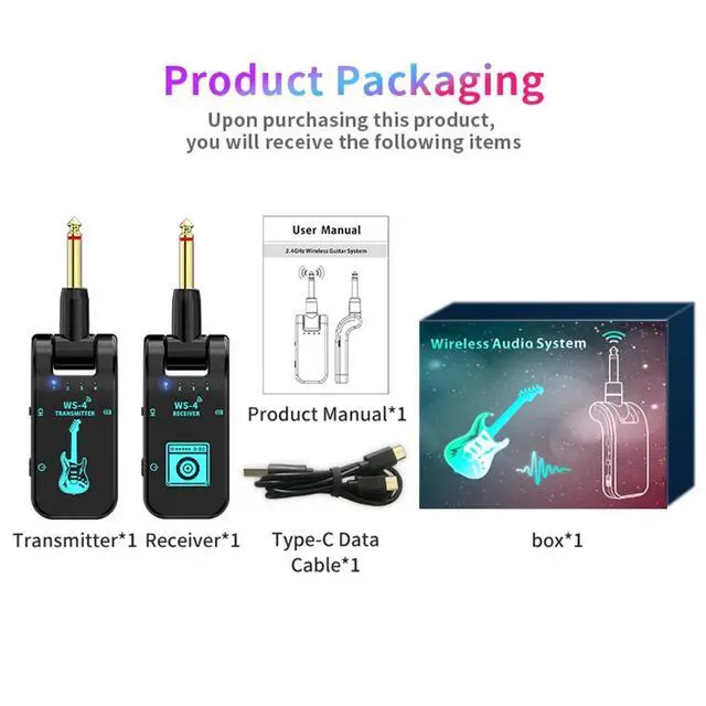 Alt view image 4 of 7 - Guitar Wireless System Transmitter+Receiver Built In Rechargeable Battery 131ft