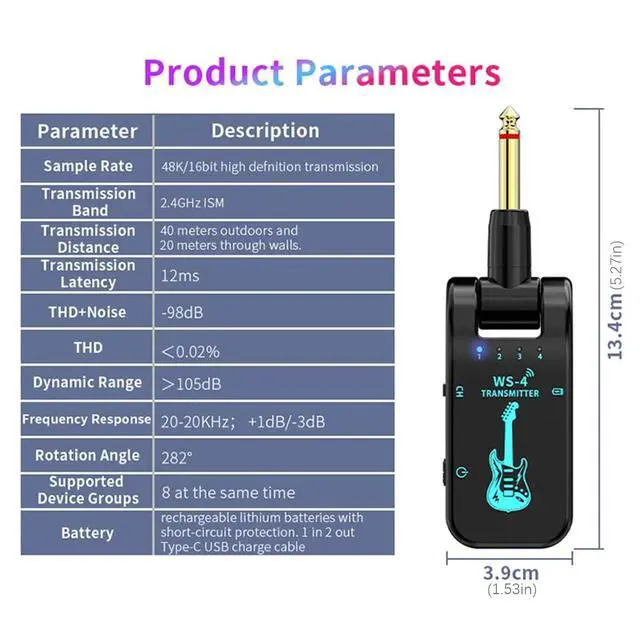 Alt view image 3 of 7 - Guitar Wireless System Transmitter+Receiver Built In Rechargeable Battery 131ft