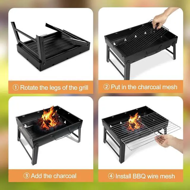 Alt view image 6 of 7 - Foldable BBQ Grill Tool Outdoor Portable Charcoal Barbecue Grill Tabletop