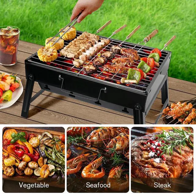 Alt view image 3 of 7 - Foldable BBQ Grill Tool Outdoor Portable Charcoal Barbecue Grill Tabletop