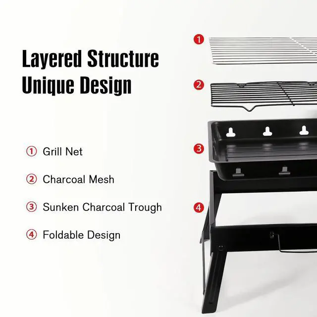 Alt view image 4 of 7 - Foldable BBQ Grill Tool Outdoor Portable Charcoal Barbecue Grill Tabletop