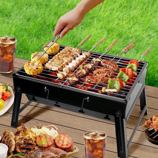 Alt view image 2 of 7 - Foldable BBQ Grill Tool Outdoor Portable Charcoal Barbecue Grill Tabletop
