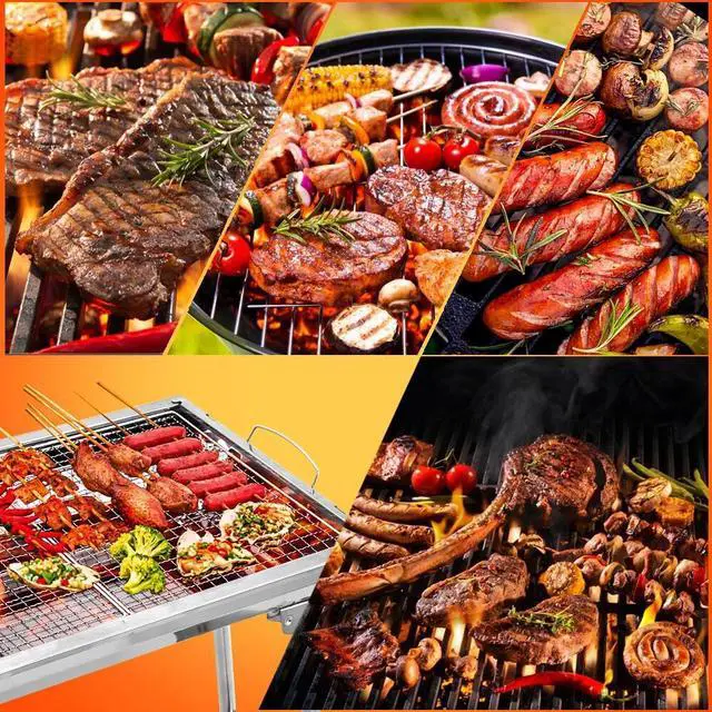Alt view image 4 of 7 - BBQ Grill Charcoal Barbecue Grill Stainless Steel Folding Camping Yard Portable
