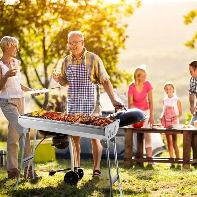 Alt view image 3 of 7 - BBQ Grill Charcoal Barbecue Grill Stainless Steel Folding Camping Yard Portable