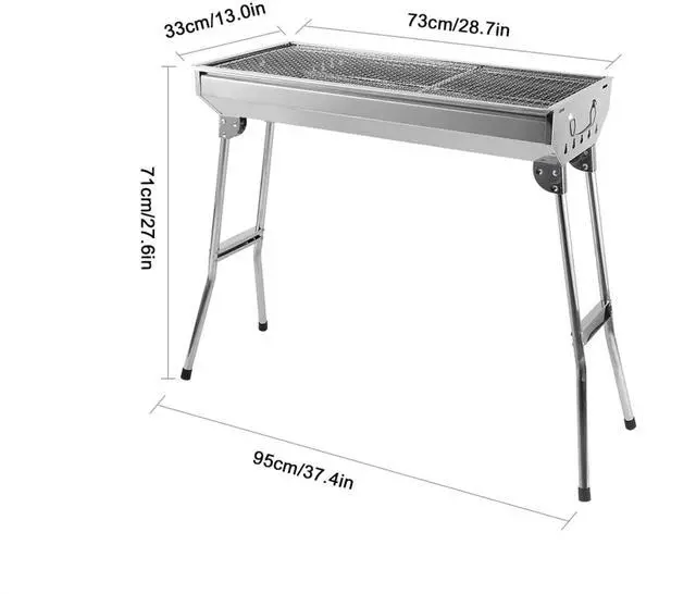Alt view image 7 of 7 - BBQ Grill Charcoal Barbecue Grill Stainless Steel Folding Camping Yard Portable