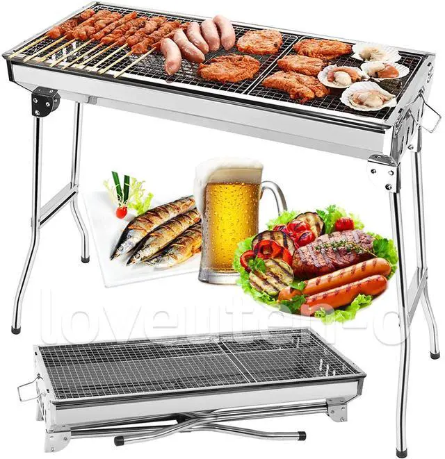 Main image of BBQ Grill Charcoal Barbecue Grill Stainless Steel Folding Camping Yard Portable