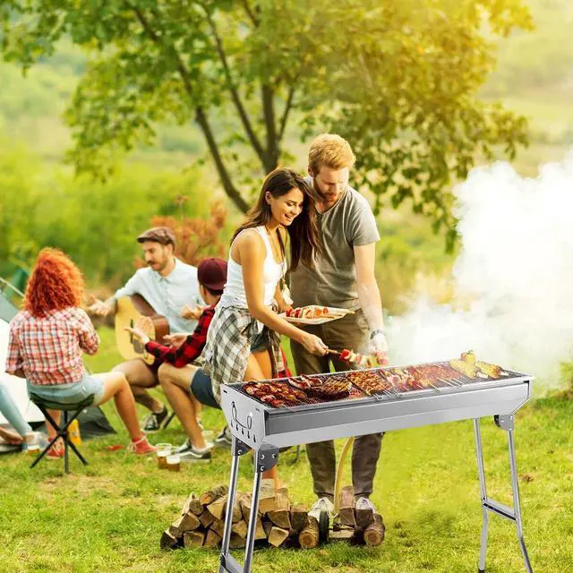 Alt view image 2 of 7 - BBQ Grill Charcoal Barbecue Grill Stainless Steel Folding Camping Yard Portable