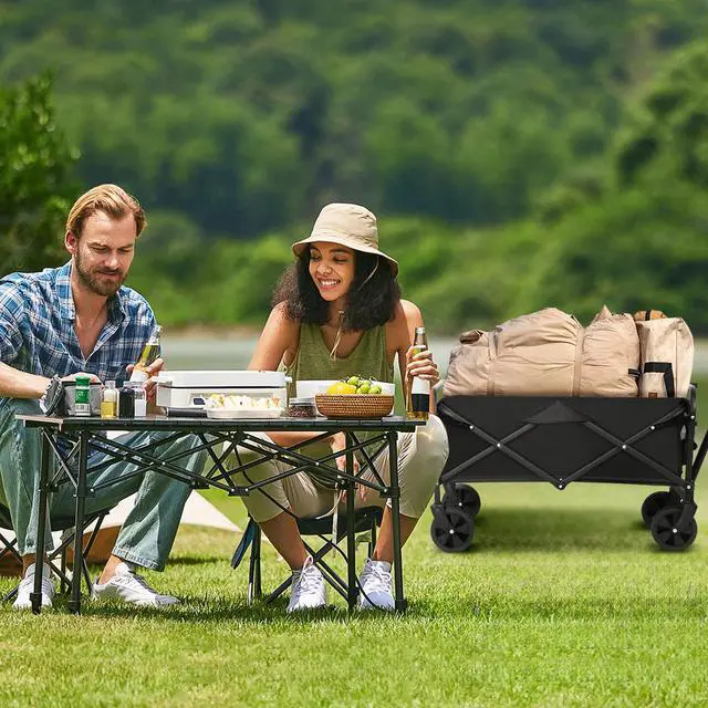 Alt view image 3 of 7 - Heavy Duty Wagon Cart Garden Cart Beach Cart Beach Wagon Collapsible Wagon