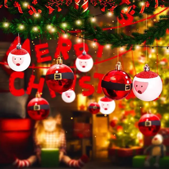 Alt view image 6 of 7 - 6cm 12pcs Santa Claus Christmas Ball Ornaments Set Holiday Party Xmas Decoration