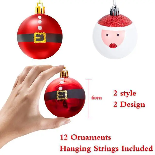 Alt view image 7 of 7 - 6cm 12pcs Santa Claus Christmas Ball Ornaments Set Holiday Party Xmas Decoration