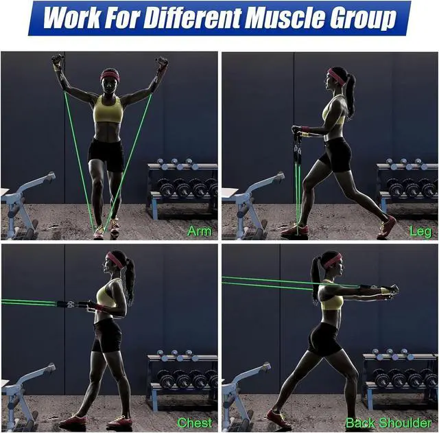 Alt view image 6 of 7 - 11 PCS Resistance Band Set Yoga Pilates Abs Exercise Fitness Tube Workout Bands