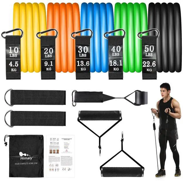 Main image of 11 PCS Resistance Band Set Yoga Pilates Abs Exercise Fitness Tube Workout Bands