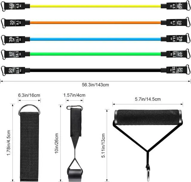 Alt view image 7 of 7 - 11 PCS Resistance Band Set Yoga Pilates Abs Exercise Fitness Tube Workout Bands