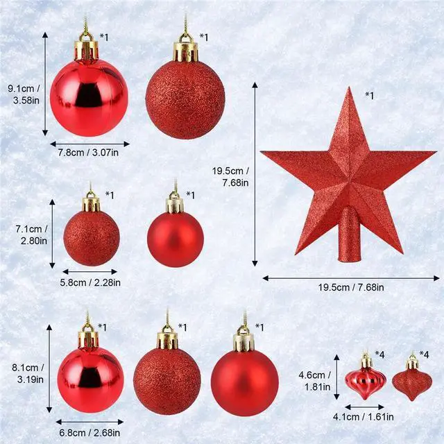Alt view image 5 of 7 - 16Pcs Christmas Tree Balls + Star Topper Xmas Tree Ornament Hanging Decor Set