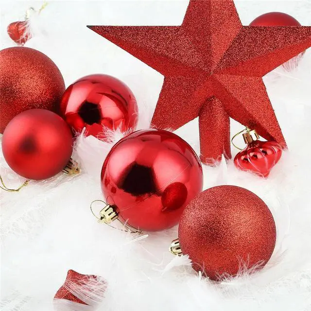 Alt view image 4 of 7 - 16Pcs Christmas Tree Balls + Star Topper Xmas Tree Ornament Hanging Decor Set